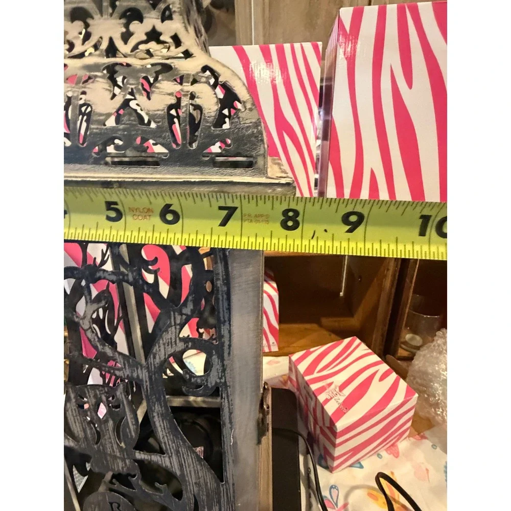 Pink Zebra Halloween Owl RIP Lantern Accent Lamp Distressed Grey Wood Metal